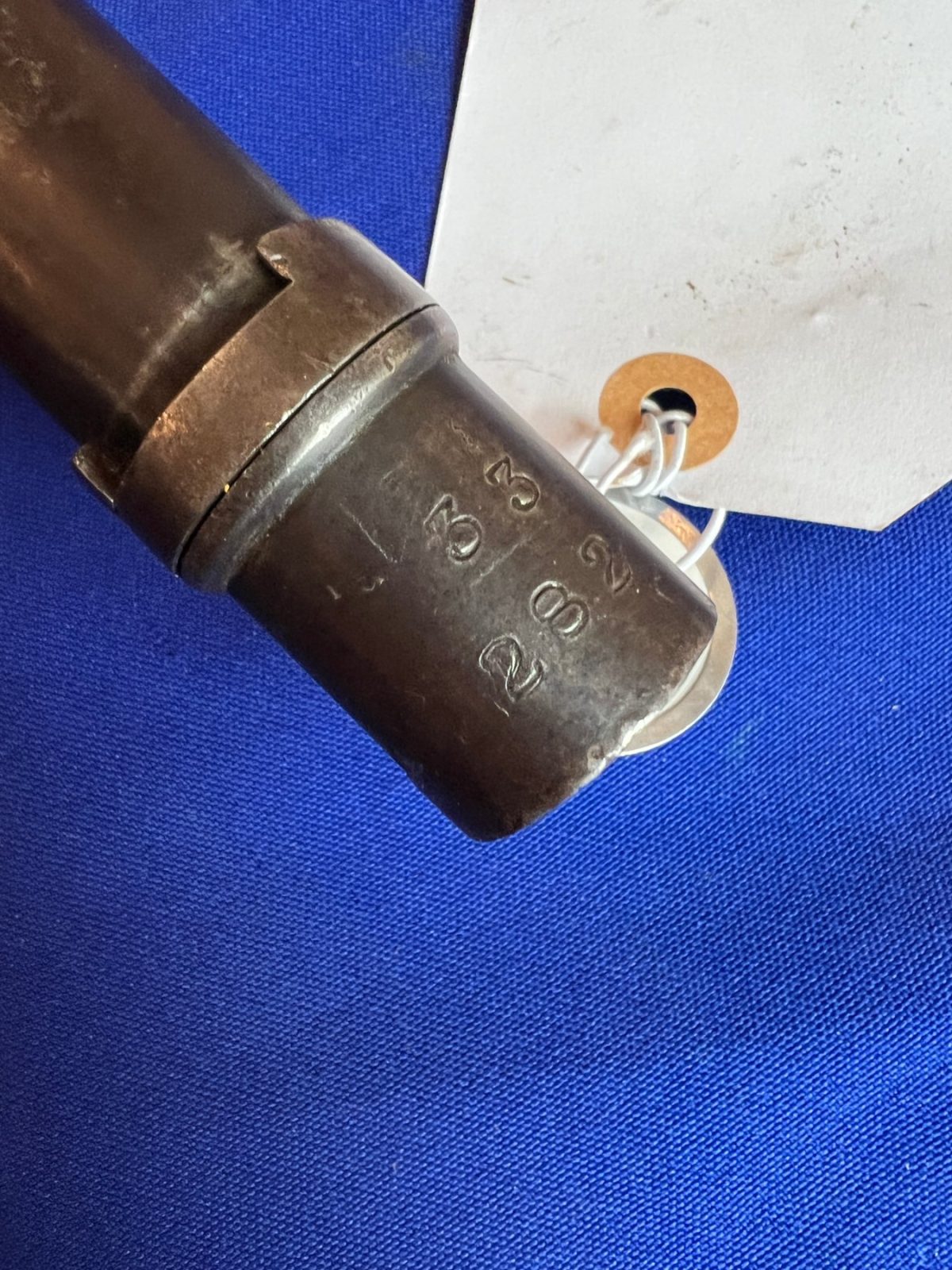 NUMBERED PATTERN 1853 ENFIELD SOCKET BAYONET WITH LEATHER SCABBARD