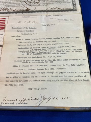 Civil War Union Veteran Grouping of Allen D. Bonner 110th NYV