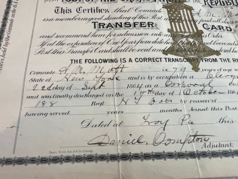 Civil War Union Veteran Grouping of A. M. Mott 188th NYV