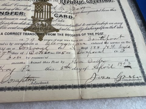Civil War Union Veteran Grouping of A. M. Mott 188th NYV