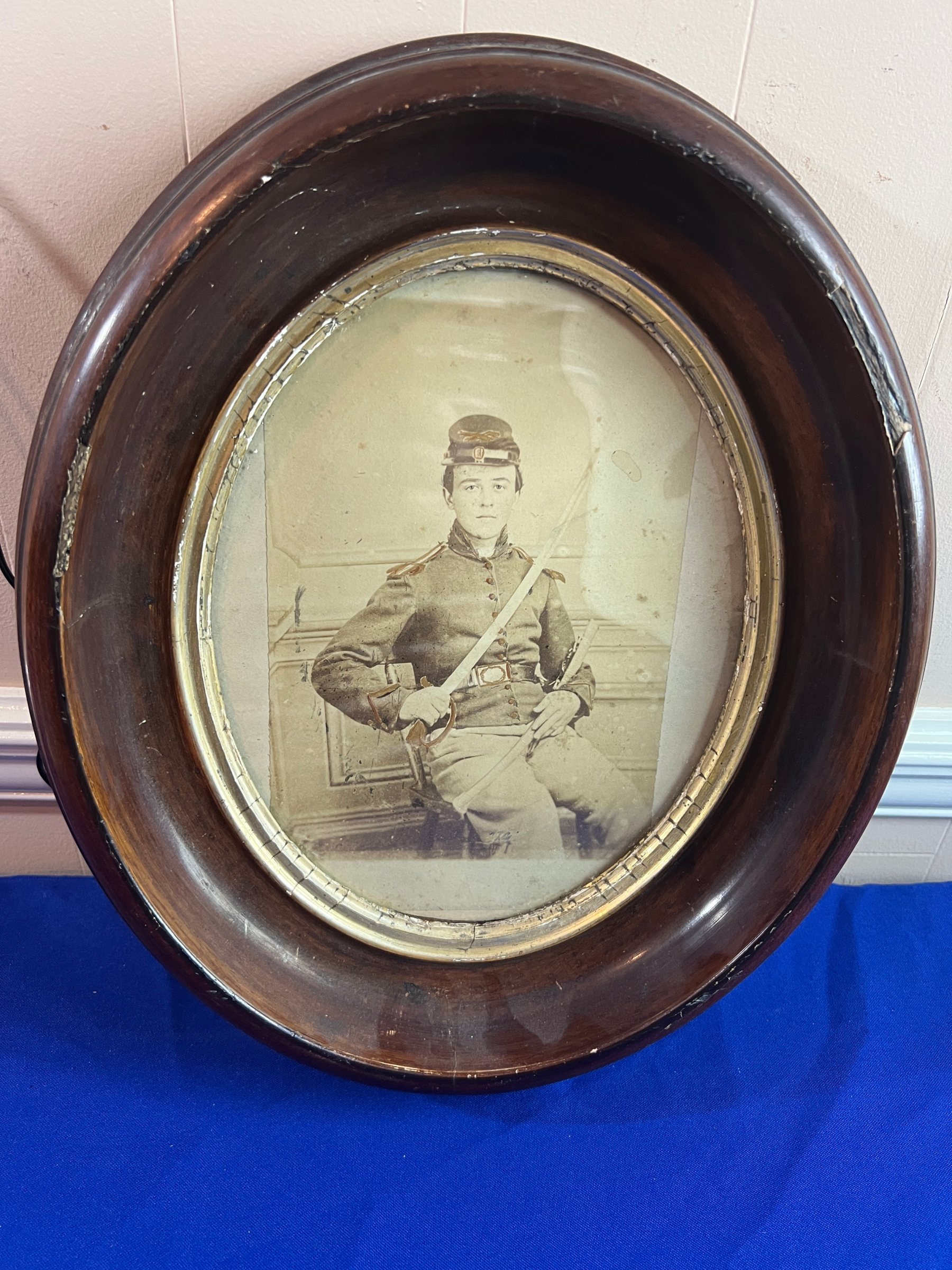 Young Union Cavalry Soldier Armed Framed Albumen Photograph