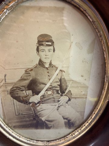 Young Union Cavalry Soldier Armed Framed Albumen Photograph