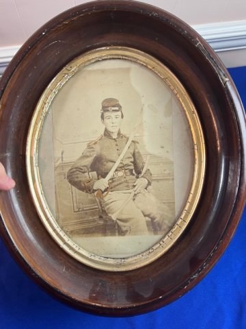 Young Union Cavalry Soldier Armed Framed Albumen Photograph