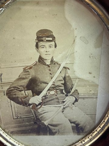 Young Union Cavalry Soldier Armed Framed Albumen Photograph