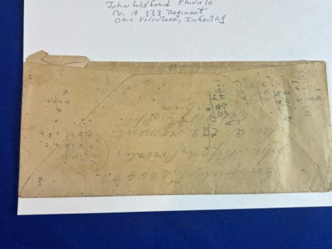 John Olford Co. A 133 Regiment Ohio Volunteers Pension Envelope