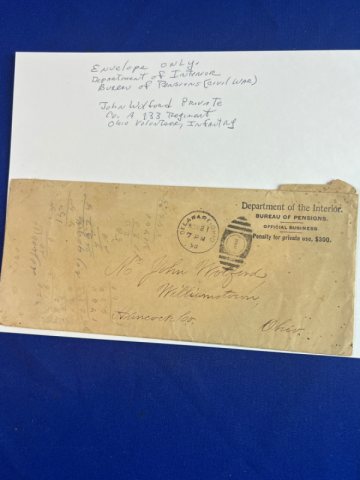 John Olford Co. A 133 Regiment Ohio Volunteers Pension Envelope