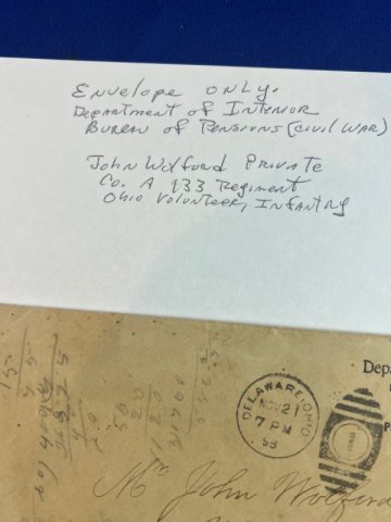 John Olford Co. A 133 Regiment Ohio Volunteers Pension Envelope