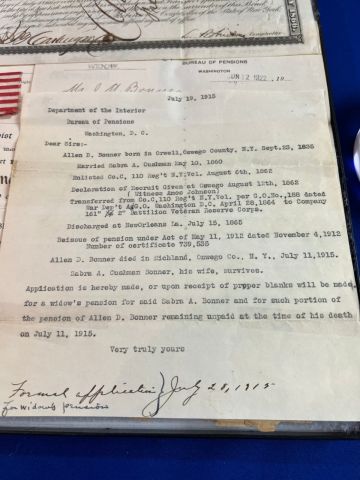 Civil War Union Veteran Grouping of Allen D. Bonner 110th NYV