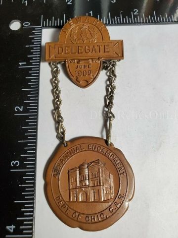 1909 GAR 43RD ANNUAL ENCAMPMENT BADGE GRAND ARMY OF THE REPUBLIC..NEWARK DELEGATE
