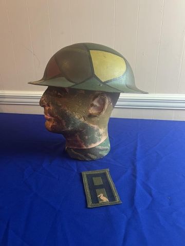 US WWI WORLD WAR ONE MODEL 1917 CAMO HELMET PAINTED COASTAL ARTILLERY PELICAN INSIGNIA AND PATCH