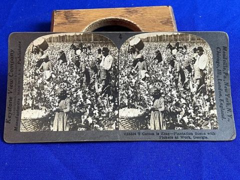 GEORGIA BLACK NEGRO GROUP STEREOVIEW CARD PHOTO PICKING COTTON