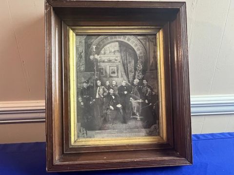 1870'S LINCOLN AND HIS GENERALS LITHOGRAPH PRINT IN ORIGINAL WALNUT FRAME