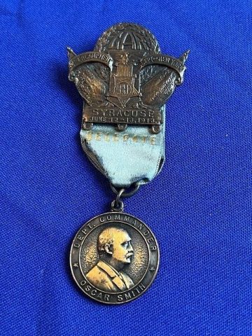 1913 GAR SYRACUSE NEW YORK ENCAMPMENT DELEGATE MEDAL BADGE