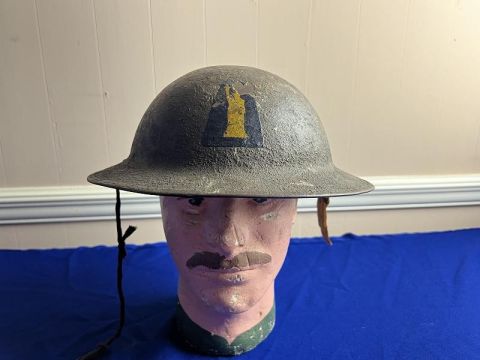 US WWI WORLD WAR ONE MODEL 1917 CAMO HELMET WITH PAINTED 77TH DIVISION INSIGNIA