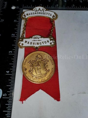 Grand Army of the Republic Medal Ribbon Token G.A.R. MASSACHUSETTS 1892 WASHINGTON