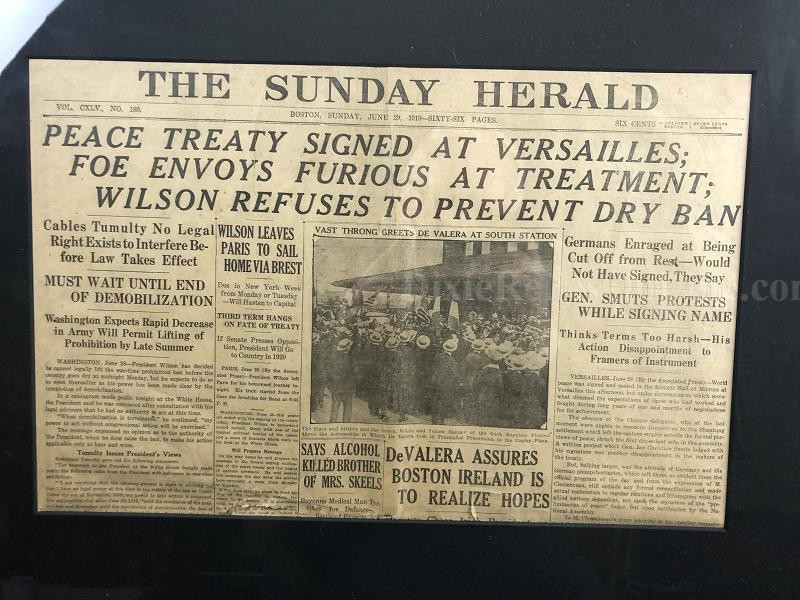 SUNDAY HERALD PEACE TREATY SIGNED AT VERSAILLES NEWSPAPER JUNE 29, 1919 FRAMED