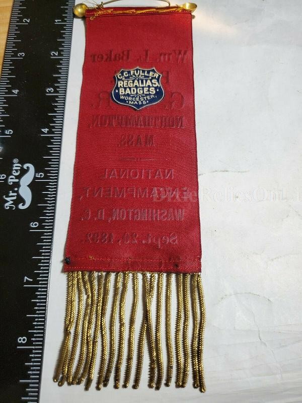 1892 WASHINGTON DC NATIONAL ENCAMPMENT GAR RIBBON GRAND ARMY OF THE REPUBLIC WM L BAKER POST 86