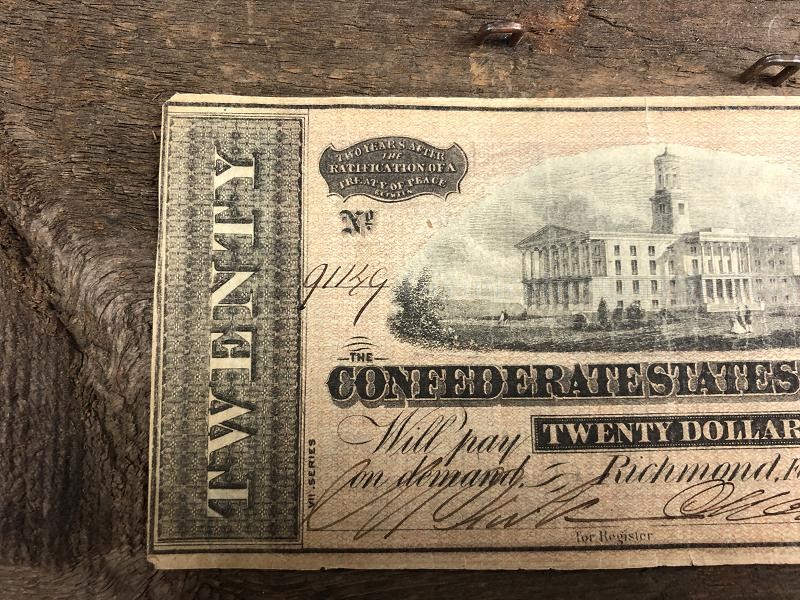 Original Confederate $20 With V.P. Stephens & Tennessee State Capitol Scene