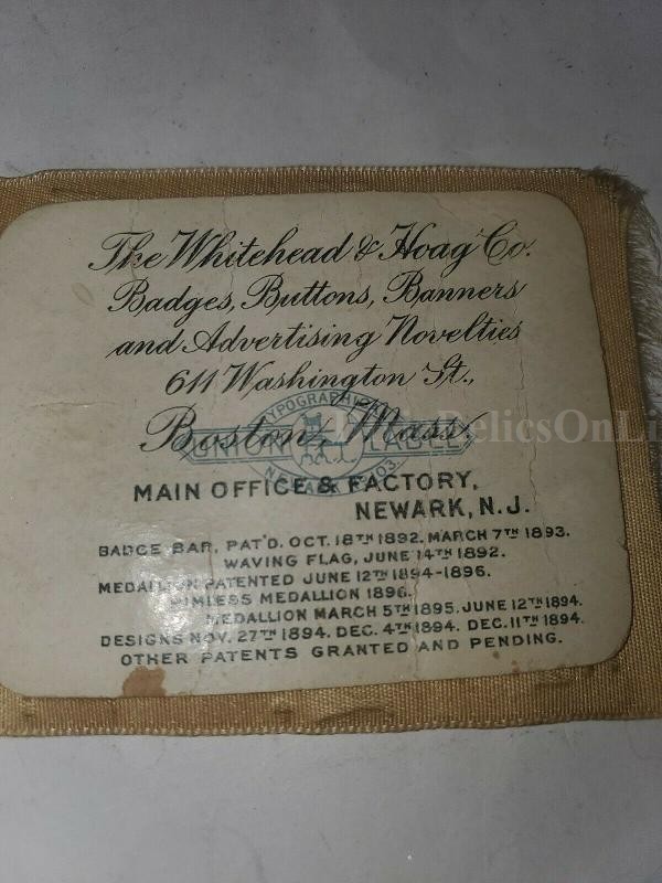 GRAND ARMY OF THE REPUBLIC RIBBON,1867 -1897 W.H. SMART AND F.W. BOSWORTH CELLULOID BADGE