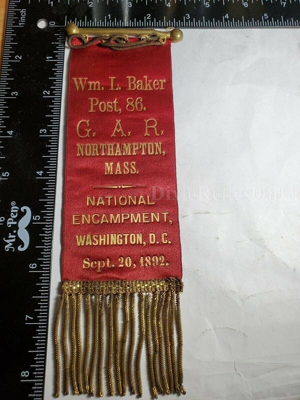 1892 WASHINGTON DC NATIONAL ENCAMPMENT GAR RIBBON GRAND ARMY OF THE REPUBLIC WM L BAKER POST 86