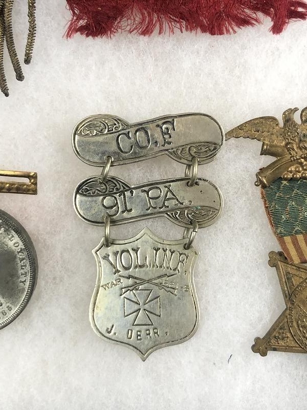 CIVIL WAR US ID VETERAN JEREMIAH DERR 91ST PA GAR LADDER BADGE SOLDIERS GROUP GETTYSBURG