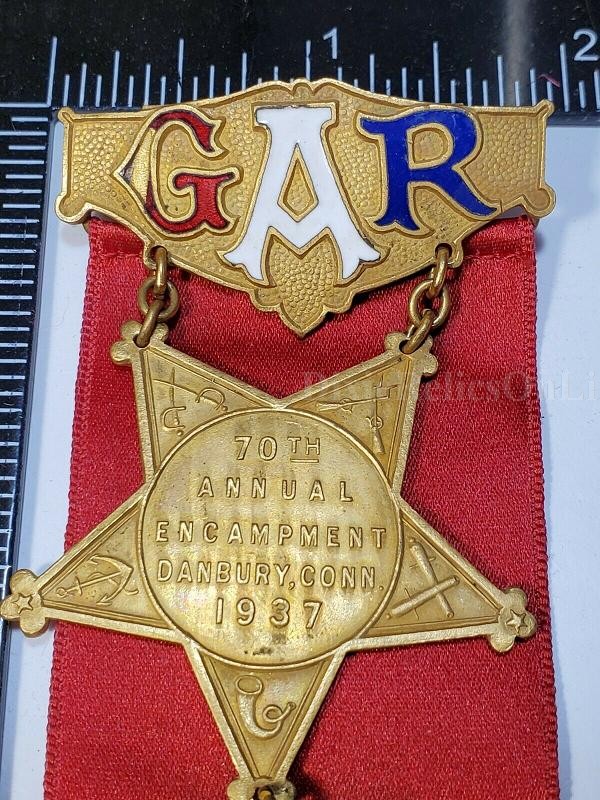 1937 GRAND ARMY OF REPUBLIC GAR BADGE 70TH ANNUAL ENCAMPMENT DANBURY, CONN