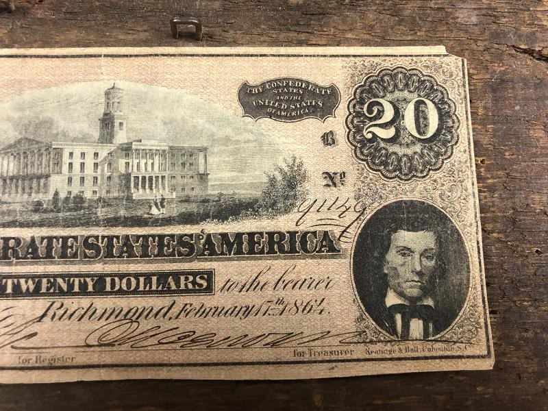 Original Confederate $20 With V.P. Stephens & Tennessee State Capitol Scene
