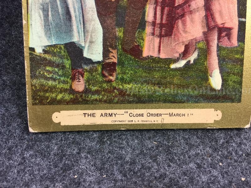 Postcard The Army~"Close Order--March!"~Soldier and Young Women
