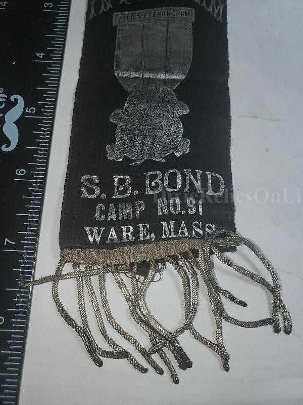 SONS OF VETERANS RIBBON IN MEMORIAM S.B. BOND CAMP NO.91 WARE MASS