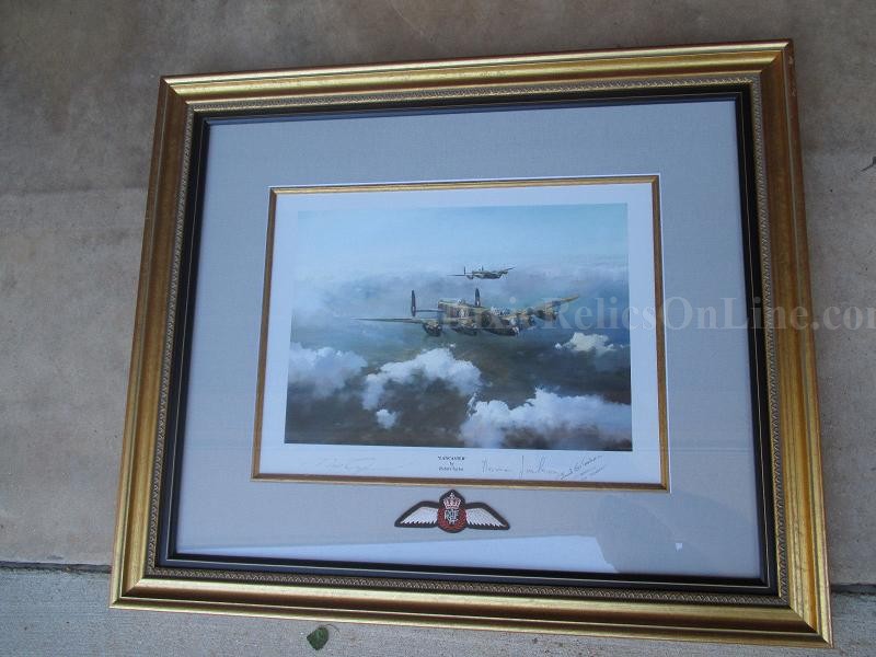 WWII British Lancaster Plane Print by Robert Taylor - Basil Jackson Signed Letter of Service