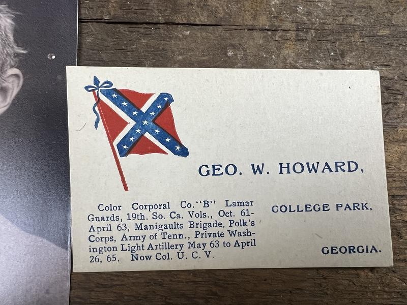 1890 CONFEDERATE VETERAN CARD - GEO. W HOWARD, CO. "B" LAMAR GUARDS 19TH SC AND WASHINGTON LIGHT ART