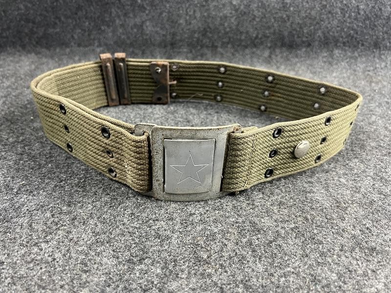 VC North Vietnamese Army Wide Reed Green Web Belt with Steel Star Buckle