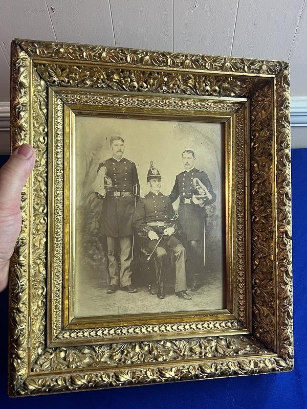 RARE IMAGE THREE US INDIAN WAR OFFICERS WEARING M1881 PITH HELMETS LARGE ALBUMEN PHOTOGRAPH FRAMED