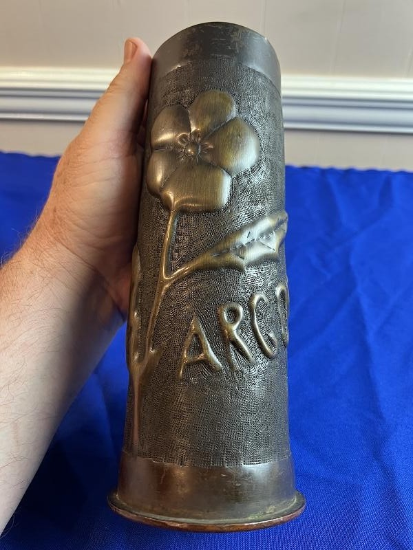 LARGE WWI 1918 TRENCH ART ARGONNE ARTILLERY SHELL