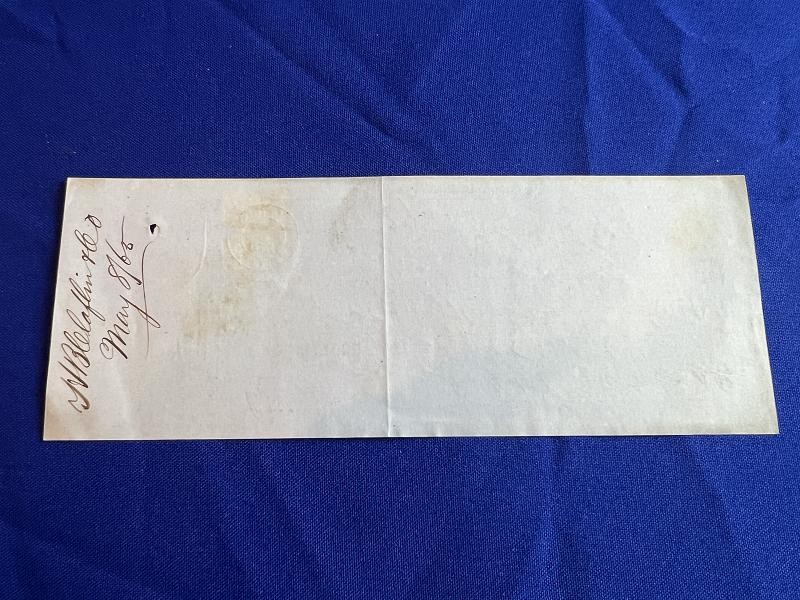H.B. CLAFLIN CO. NY DATED MAY 8, 1865 CHECK WITH WASHINGTON 2 CENT STAMP