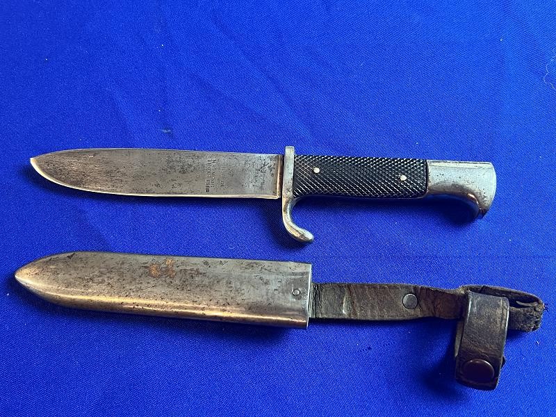 WW2 1ST MODEL HITLER YOUTH KNIFE & SCABBARD BY GUST L. KOLLER