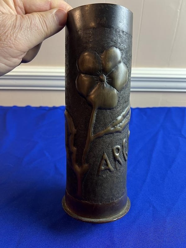 LARGE WWI 1918 TRENCH ART ARGONNE ARTILLERY SHELL