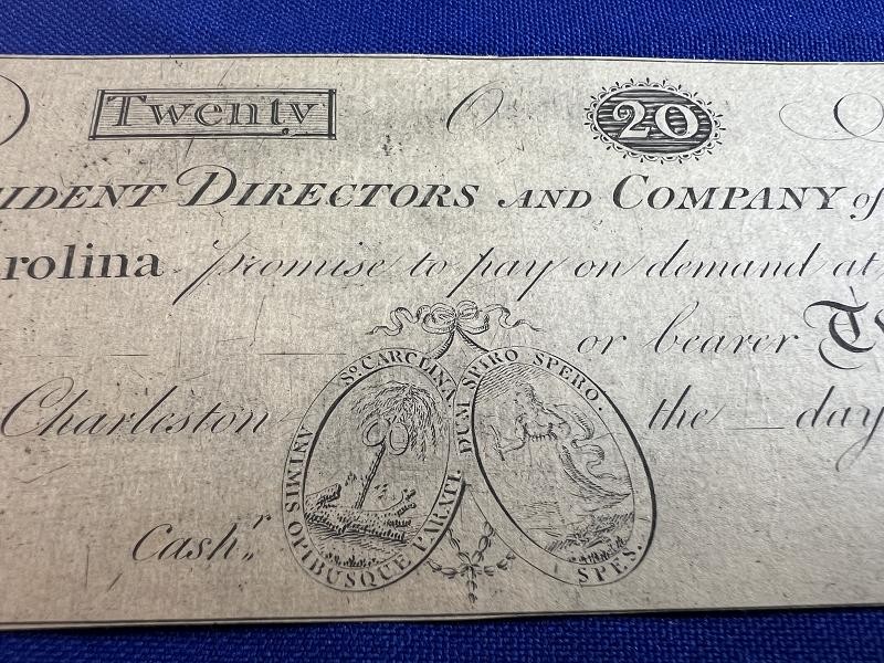 Bank of South Carolina $20 Twenty Dollar Note Charleston Sc.