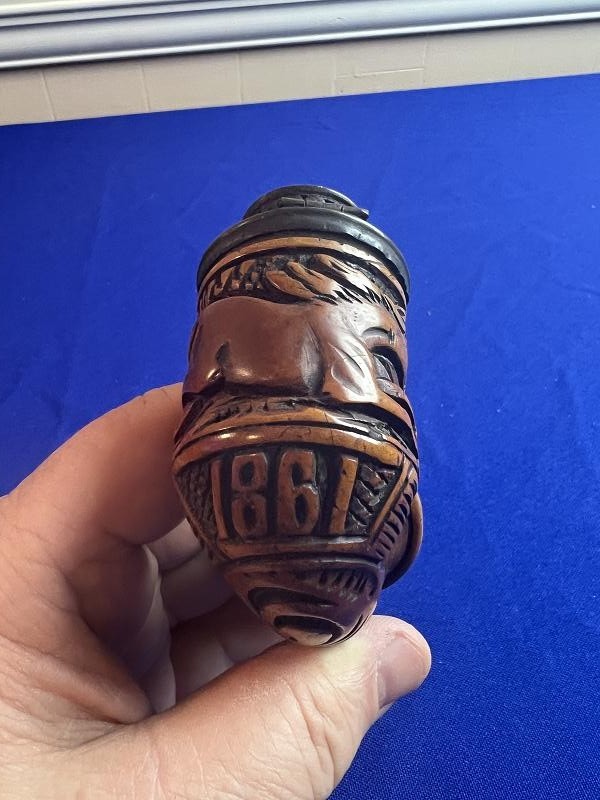 Carved Dated 1861 Cavalry Horse Civil War Pipe with Brass Smoking Stand