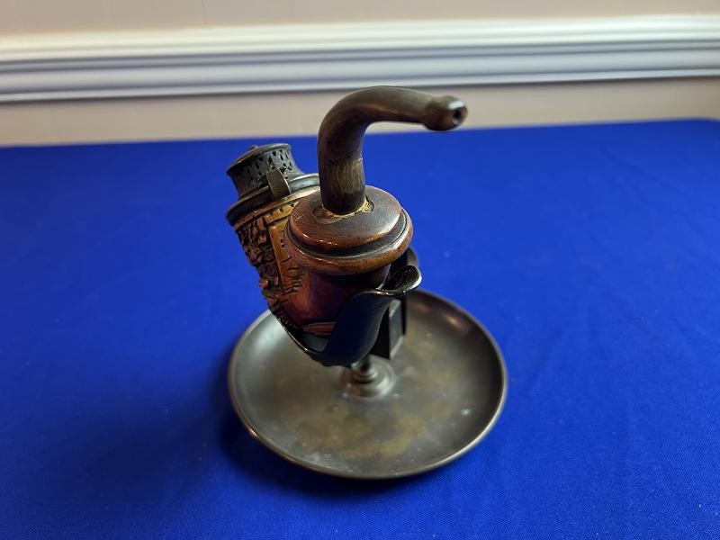 Carved Dated 1861 Cavalry Horse Civil War Pipe with Brass Smoking Stand