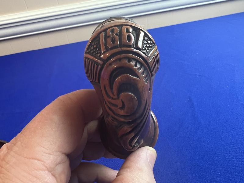 Carved Dated 1861 Cavalry Horse Civil War Pipe with Brass Smoking Stand