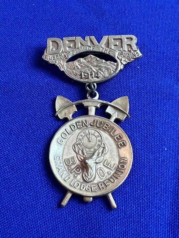 1914 ELKS DENVER GOLDEN JUBILEE GRAND LODGE REUNION MEDAL BADGE