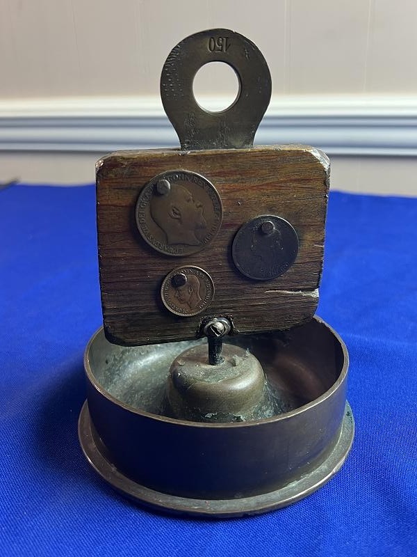 WW2 Trench Art Artillery Base Ashtray with German and French Coins