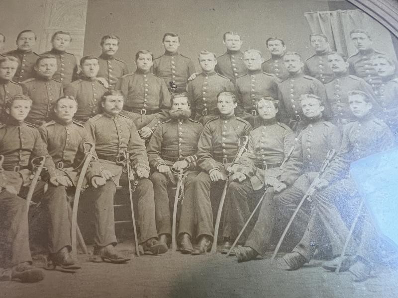 1870 FRANCO WAR GERMAN CAVALRY SOLDIER GROUP FRAMED ALBUMEN PHOTO