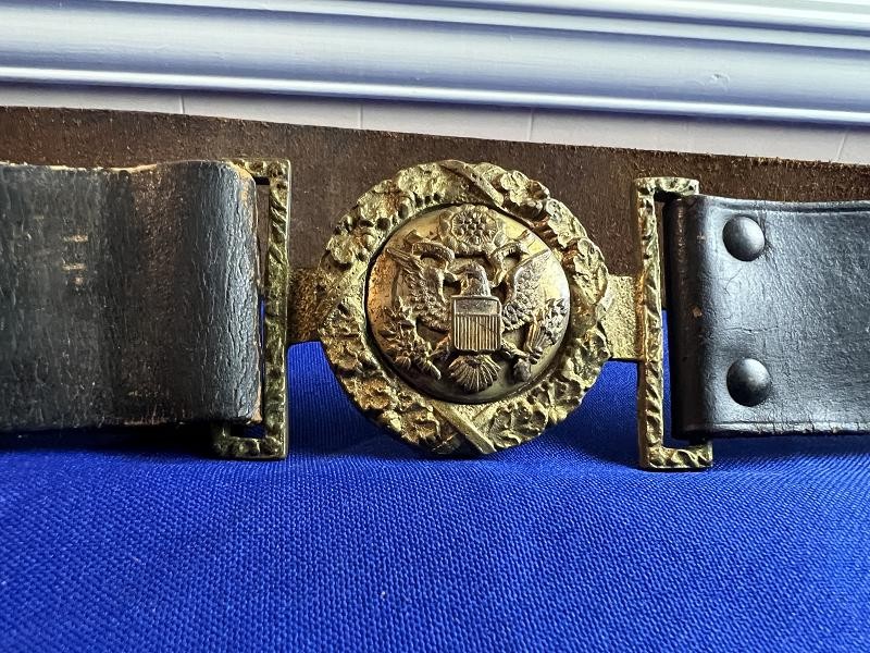 WW1 WWI US OFFICERS GARRISON 2 PC BELT BUCKLE WITH BELT