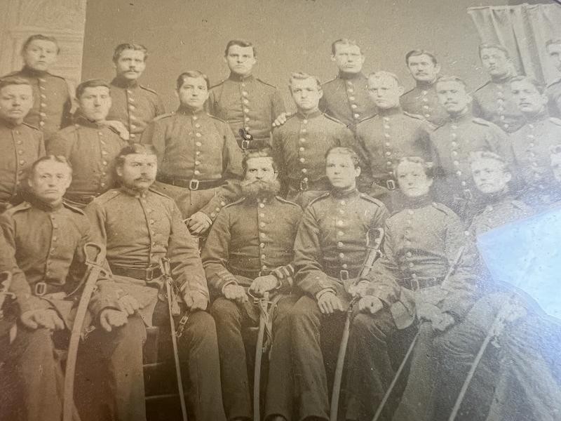 1870 FRANCO WAR GERMAN CAVALRY SOLDIER GROUP FRAMED ALBUMEN PHOTO