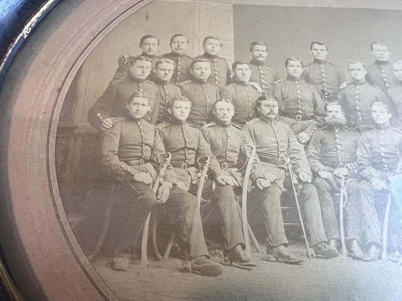 1870 FRANCO WAR GERMAN CAVALRY SOLDIER GROUP FRAMED ALBUMEN PHOTO