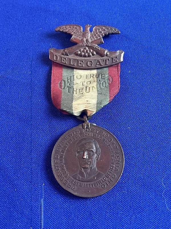 CIVIL WAR UNION VETERAN DELEGATE 44TH ANNUAL ENCAMPMENT GAR JUNE 1910 XENIA OHIO MEDAL RIBBON
