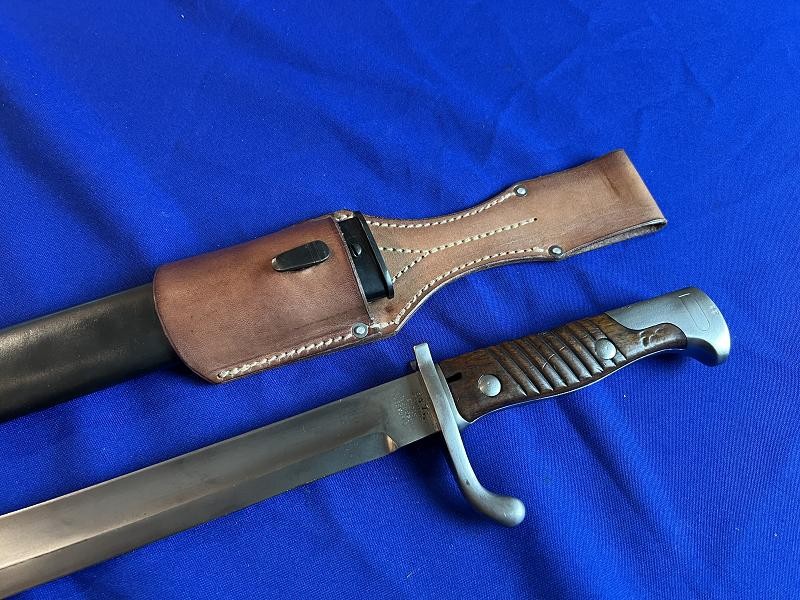 WWI FINE GERMAN S98/05 BUTCHER BAYONET MARKED WKC WITH FROG & SCABBARD