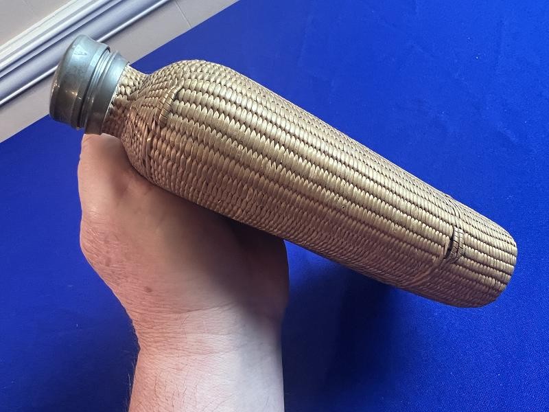 Large Civil War Era Wicker Woven Covered Whiskey Flask